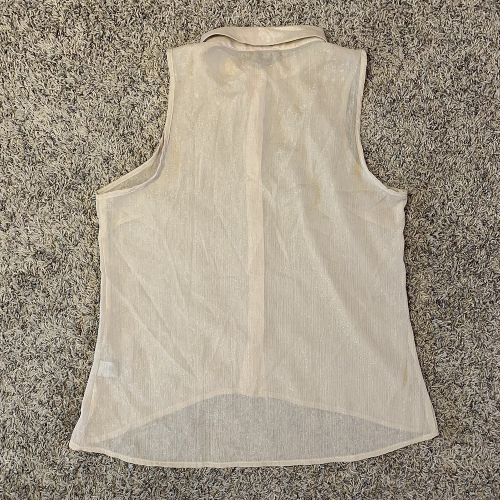 Charlotte Russe Blouse Womens M Beige Gold Button Up Collared Top Business - Picture 4 of 10